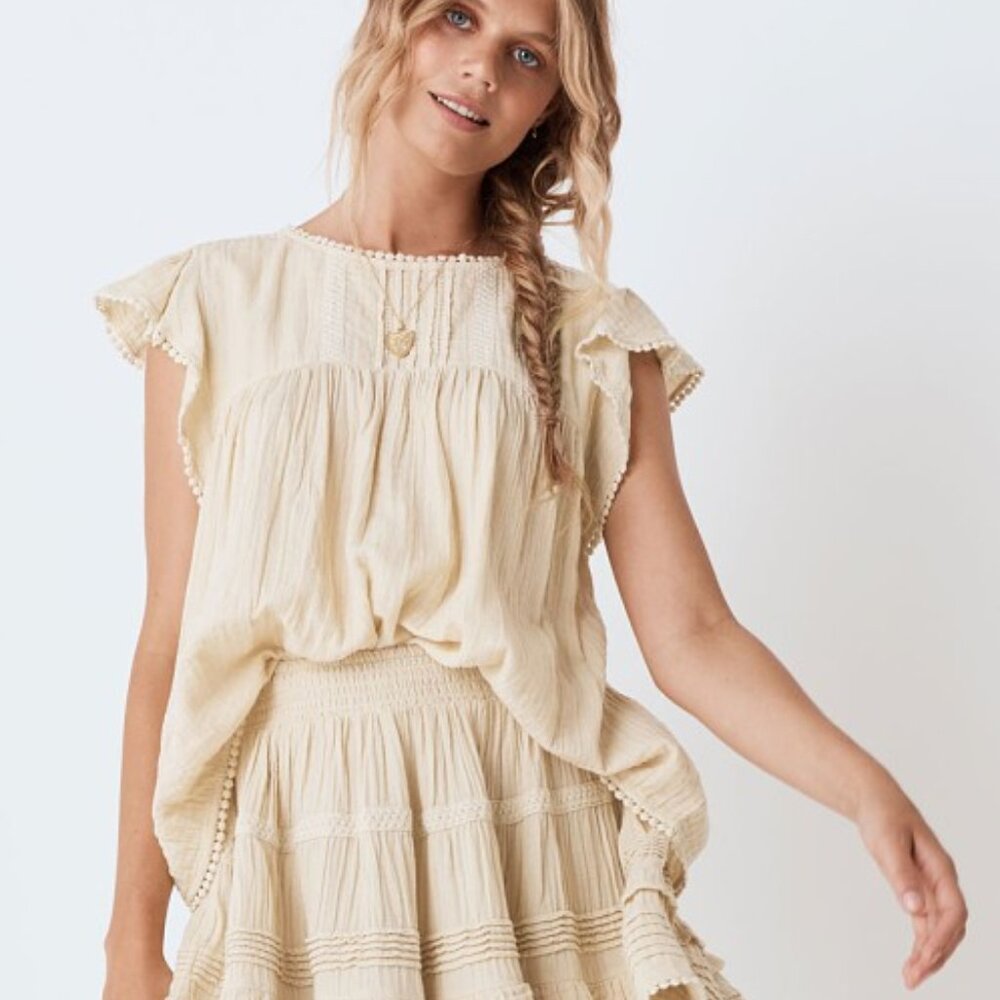 Spell Hanalei Short Sleeve Blouse in Sand, Size Small - Picture 6 of 6